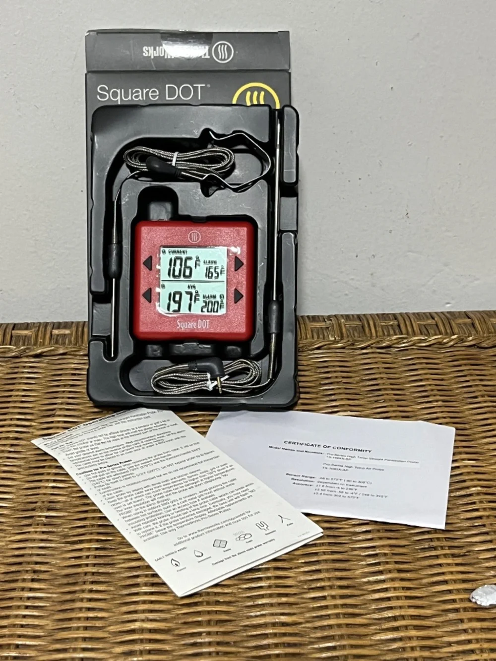 ThermoWorks Square DOT.   2-channel professional digital alarm thermometer.